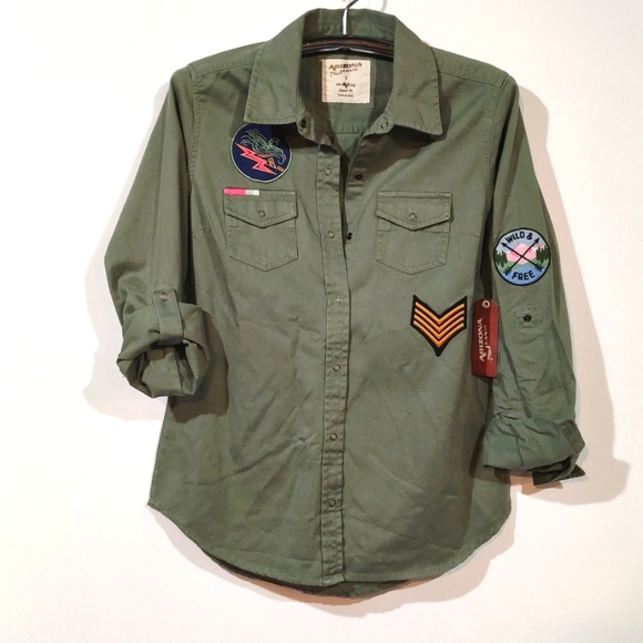 Arizona Jean Company Tops - Utility cotton button down shirt Jacket Arizona patchwork forest ranger outdoor